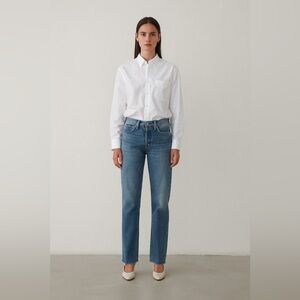 Levi's White Oak Cone Denim Ankle High Rise Straight Blue Jeans Frayed Crop 26
